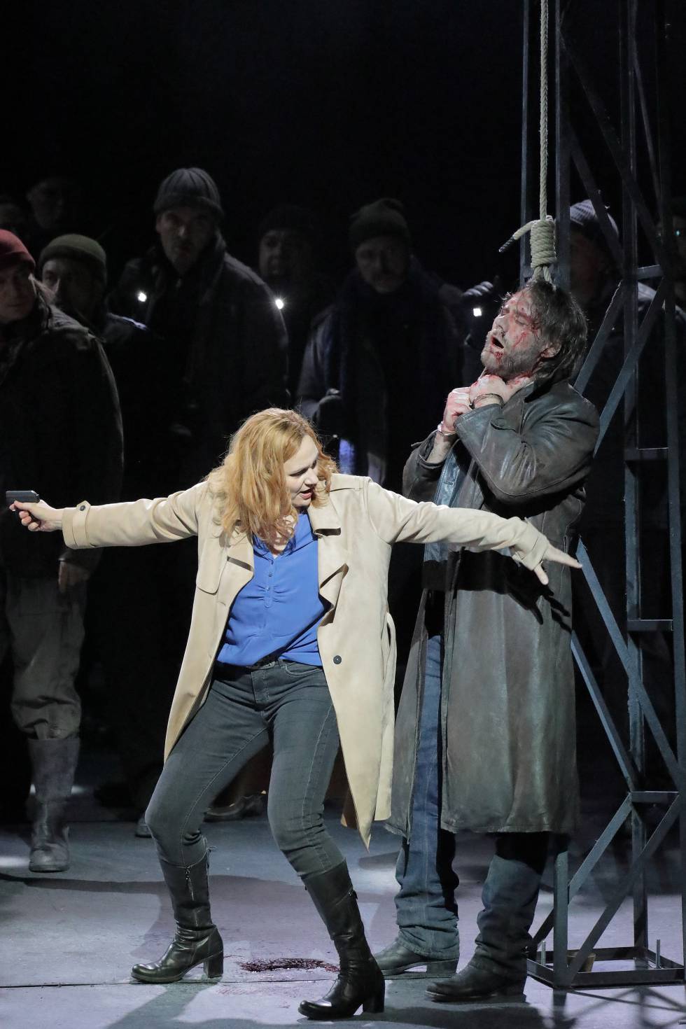 Anja Kampe (Minnie) and Brandon Jovanovich (Dick) on the climax of the third act of 'The West Fanciulla'.