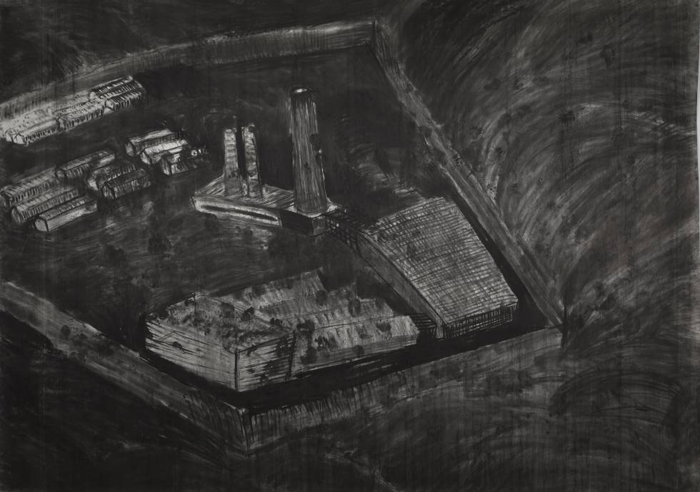 'Centro de producción y combustión' (carbón sobre papel, 1989), de Miriam Cahn.