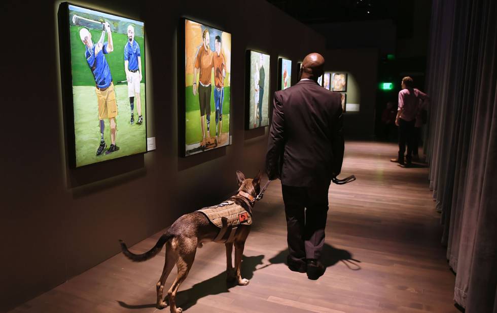 Visitors at the Bush exhibition.