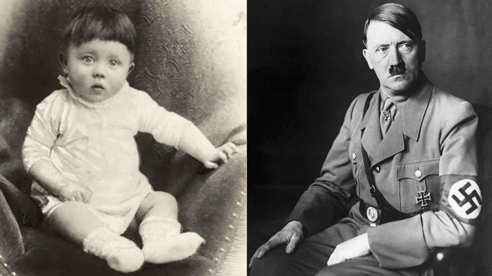 Adolf Hitler, en 1889. A la derecha, retratado en una fecha indeterminada de los años treinta del siglo pasado.
