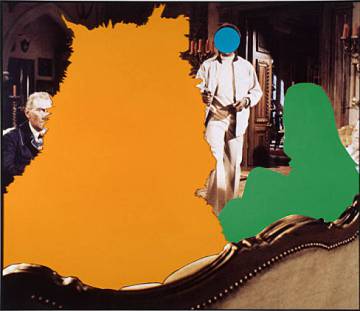 'Beast (Orange) Being Stared At: With Two Figures (Green, Blue)', 2004 work by John Baldessari.