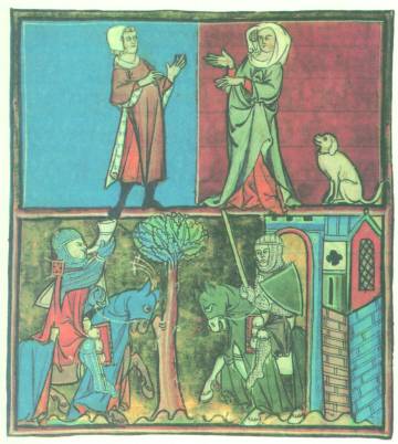 La doncella del perro de caza, de la Historia de Merlín de Robert Boron, del siglo XIII.