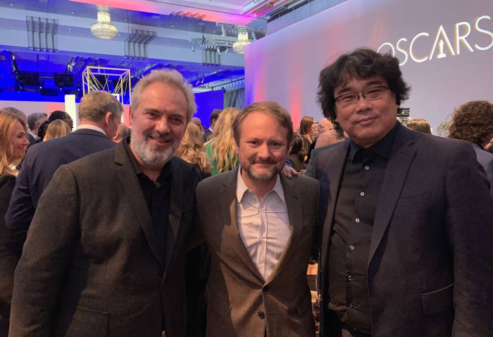 From left to right, Sam Mendes, Rian Johnson and Bong Joon-Ho.