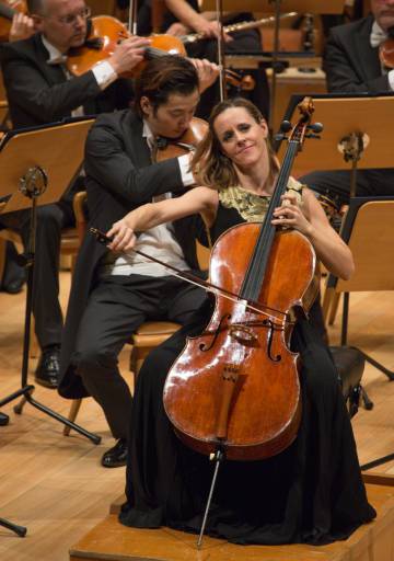 Cellist Sol Gabetta during her performance of the ‘Concert No. 1’, by Saint-Saëns, on Monday in Zaragoza.