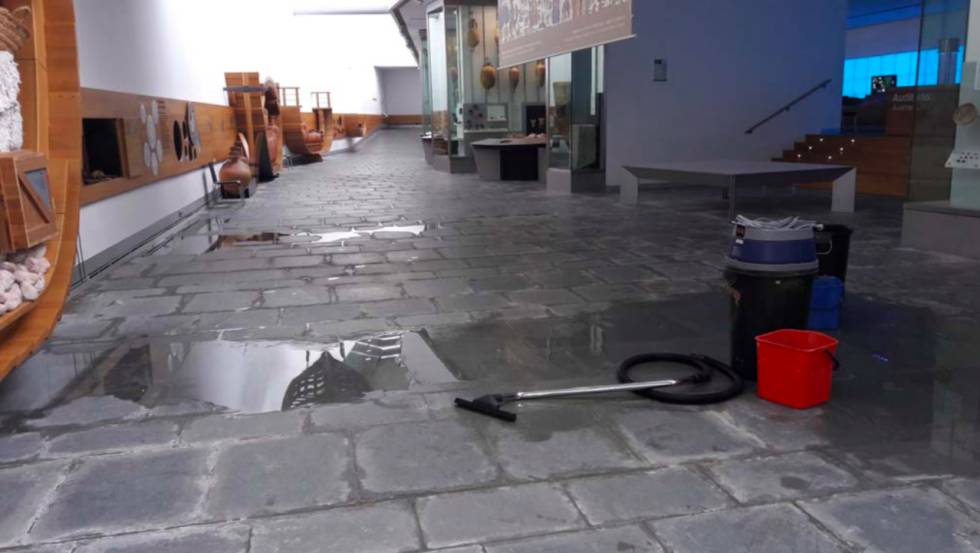 Marine water seeps through the floor of the Arqua exhibition hall.