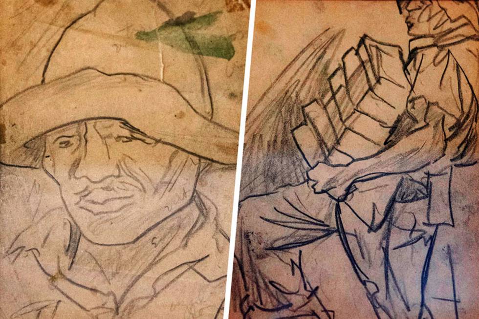 Detail of two of the drawings in which Pablo O'Higgins represented working men, women and children in Mexico from the 30s to the 50s