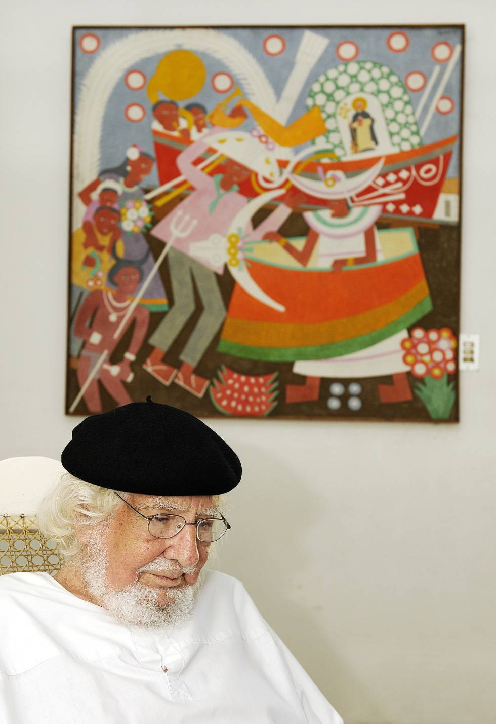El poeta Ernesto Cardenal en su casa de Managua.