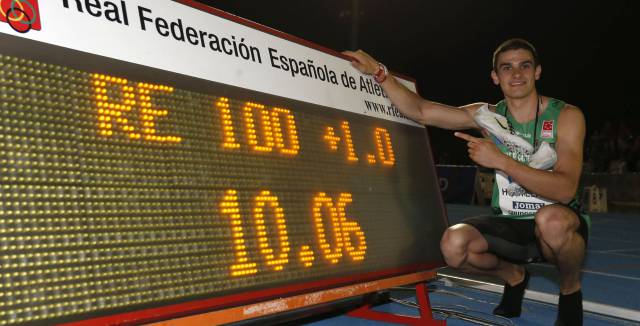 Hortelano, tras batir el r&eacute;cord de los 100m.
