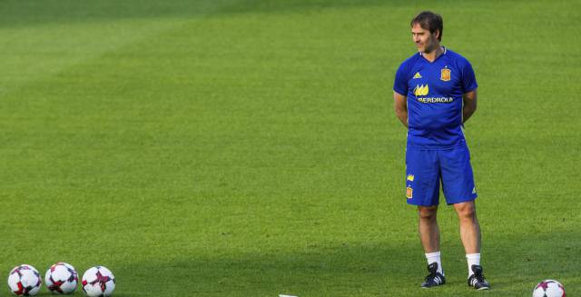Lopetegui, durante el entrenamiento de ayer.