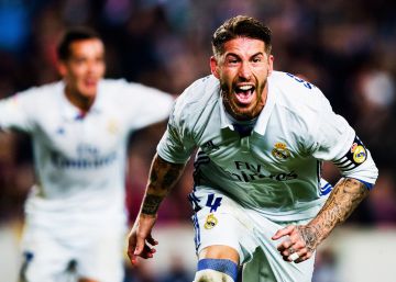 Ramos celebra su gol en el Camp Nou