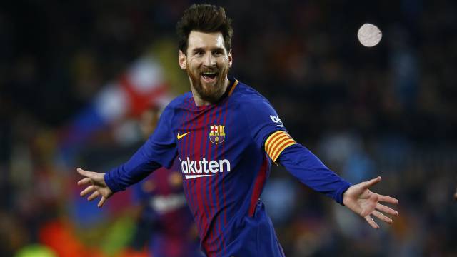 Messi festeja uno de sus tantos ante el Girona.