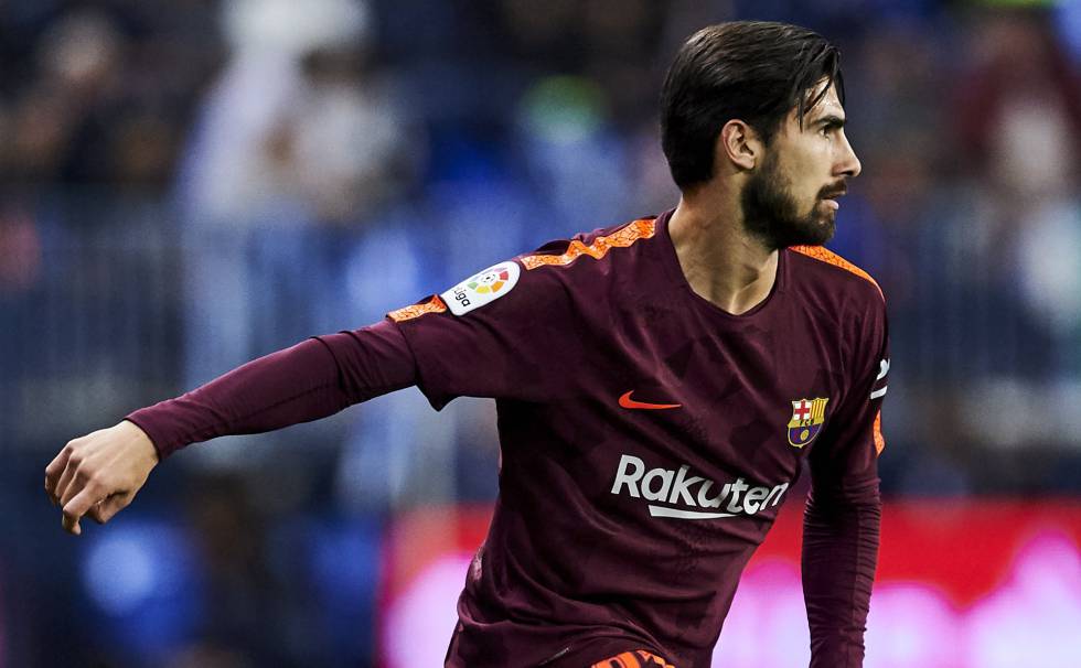 André Gomes, en el partido Málaga-Barça.