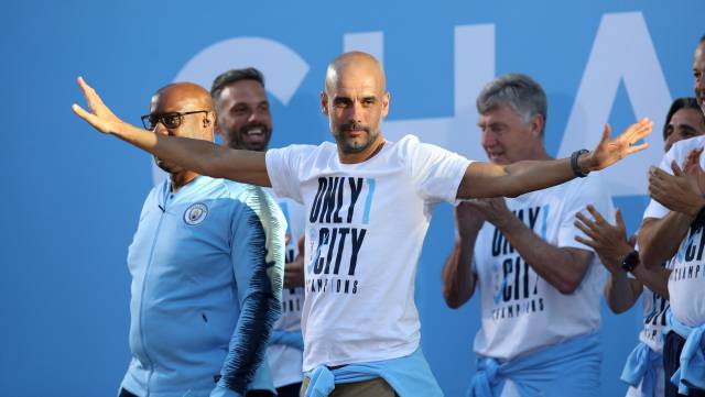 Guardiola, durante la celebración del título de la Premier.