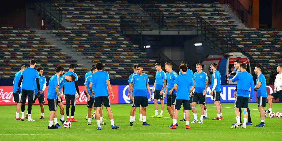 Los jugadores del Madrid, en el último entrenamiento.