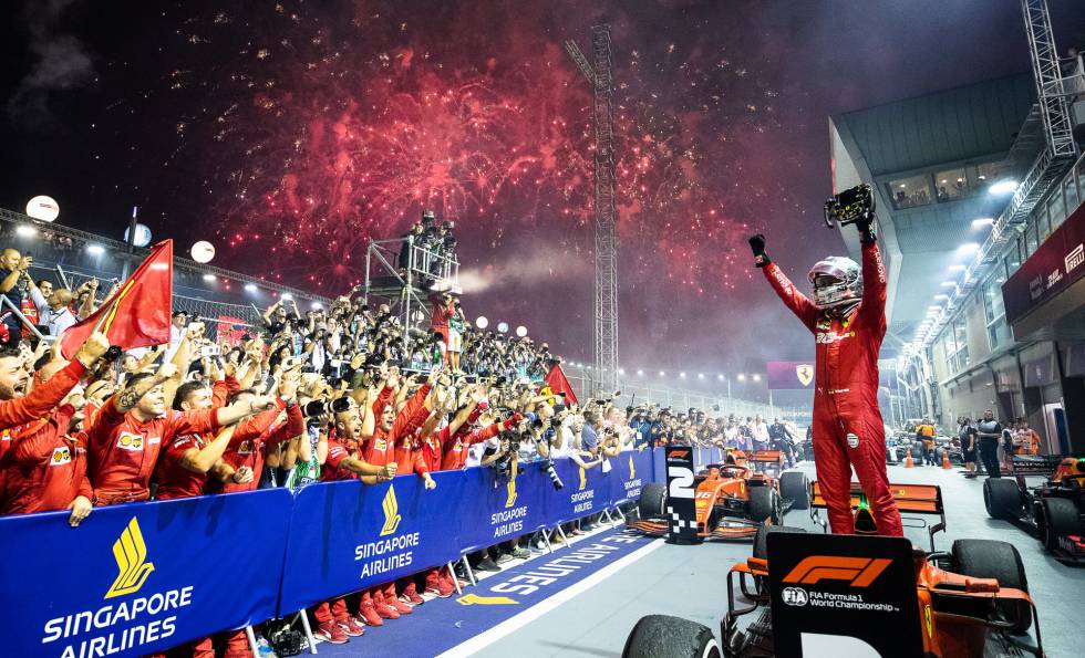 GP de Singapur de F1 Ferrari premia a Vettel y castiga a Leclerc