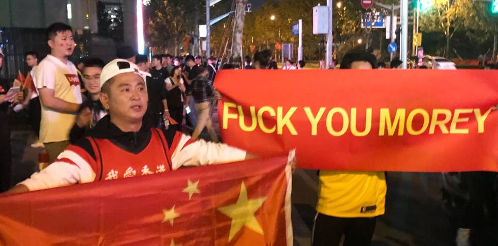 Demonstration against the NBA in Shanghai.