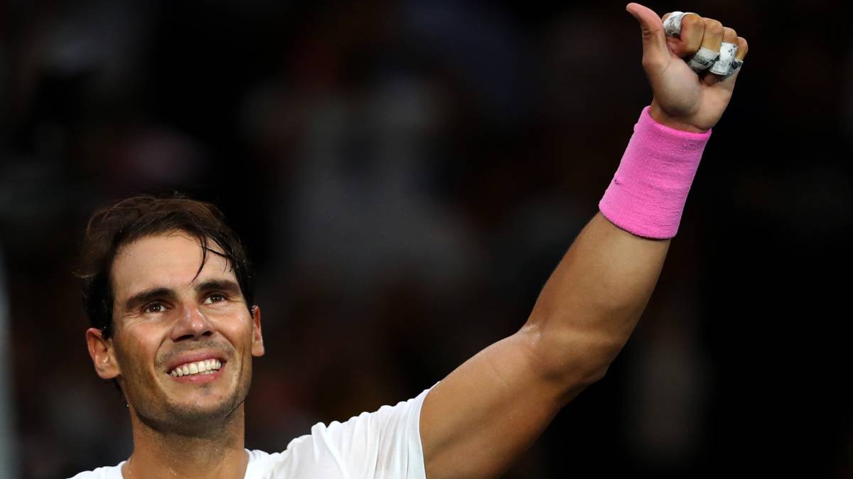 Nadal celebra su triunfo contra Wawrinka.