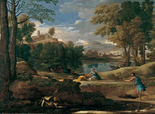 Paisaje con un hombre muerto por una serpiente, de Poussin