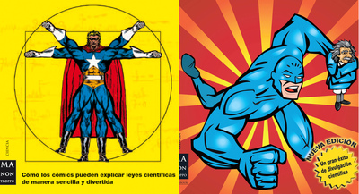 Izquierda, portada del libro  La guerra de los mundos.  Derecha, cubierta de  La física de los superhéroes. 