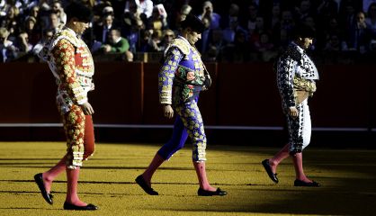 Toreros at a bullfight on Easter Sunday in Seville.