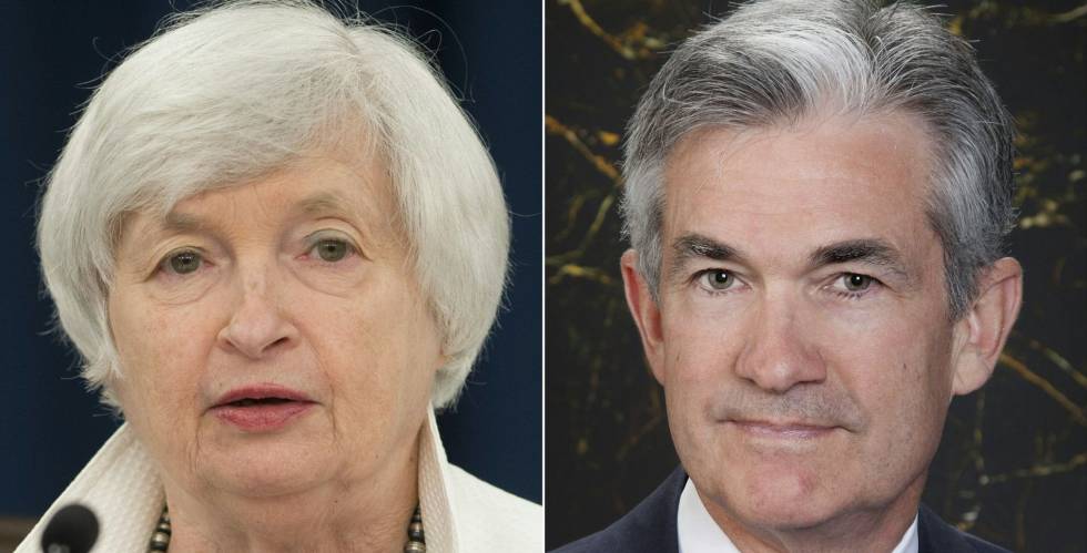 La actual presidenta de la Reserva Federal, Janet Yellen, y su casi seguro sucesor, Jerome Powell. 