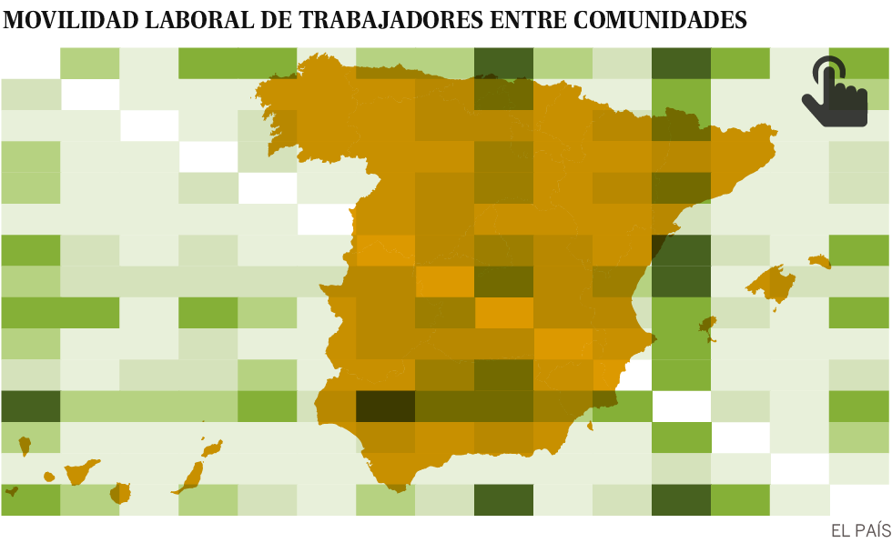 ¿De dónde son y adónde van los españoles que se mudan para trabajar?