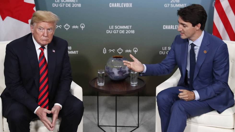 El presidente de EE UU, Donald Trump, y el primer ministro de Canadá, Justin Trudeau, en el G7.
