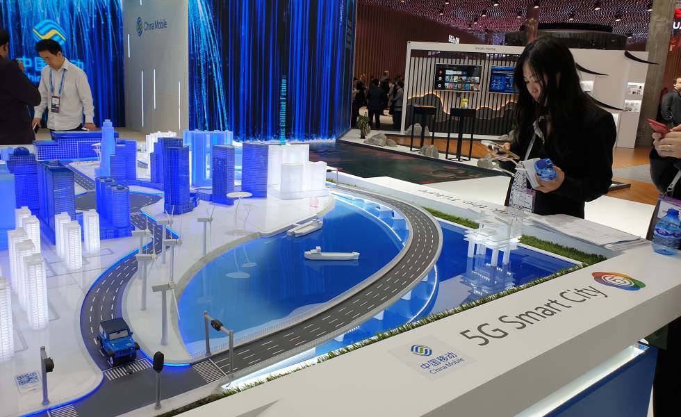 Stand de 5G de China Mobile en el MWC19 de Barcelona.