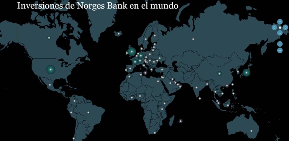 Mapa de inversiones del Banco Central de Noruega