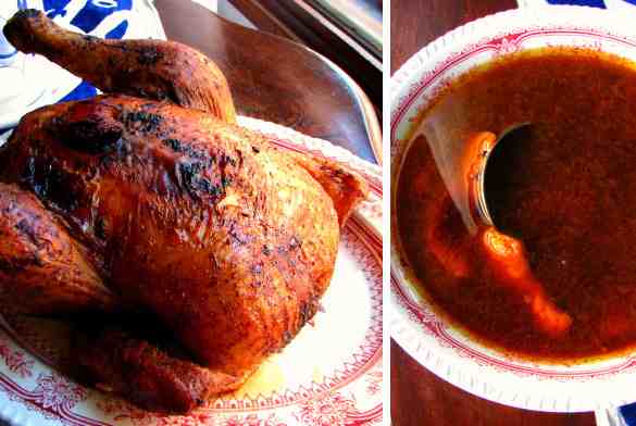 Capón relleno con frutas secas, canela y ron