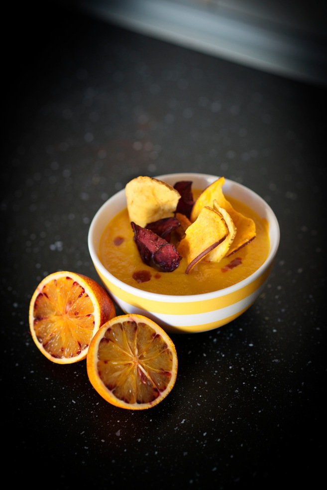 Crema de zanahoria, calabaza y aguacate