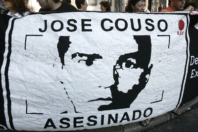 A demonstration outside the US Embassy in Madrid demanding justice for José Couso.