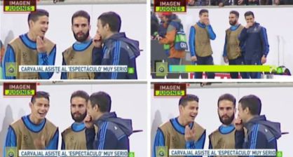 James, 'cazado' riéndose en la banda con el Madrid perdiendo