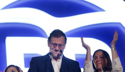 Rajoy, anoche en la sede del PP en Génova.
