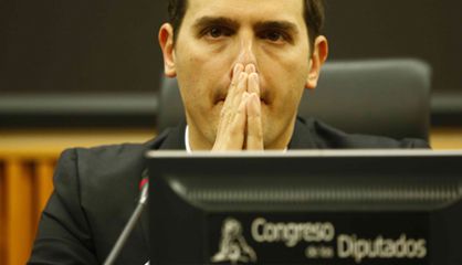 Albert Rivera este viernes en la rueda de prensa en el Congreso.