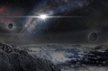 Reconstrucci&oacute;n de la supernova ASASSN15lh, vista desde un exoplaneta que estuviera a 10.000 a&ntilde;os luz de la estrella.