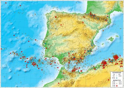 El mapa muestra la historia de los terremotos en Espa&ntilde;a y su concentraci&oacute;n en el sur, sureste y Pirineos.