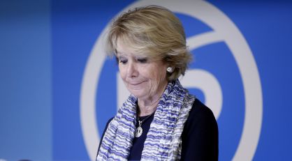 La presidenta del PP de Madrid, Esperanza Aguirre, durante la rueda de prensa.
