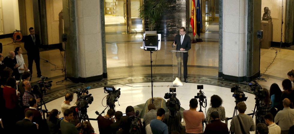 Conferencia de prensa de Mariano Rajoy el 11 de febrero, en la que negó que el último caso de corrupción destapado en Valencia merme sus posibilidades para la investidura. 