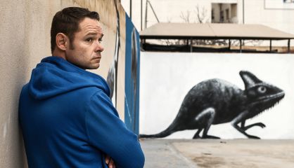 Van der Dussen outside the parish church in Montserrat, Mallorca.