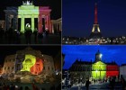 Ciudades europeas iluminadas con los colores belgas.