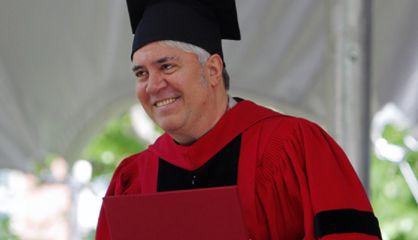 Almodóvar accepting an honorary degree from Harvard in 2009.