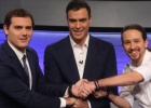 Albert Rivera, Pedro Sánchez y Pablo Iglesias, en diciembre.