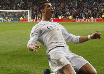 Football Soccer - Real Madrid v VfL Wolfsburg - UEFA Champions League Quarter Final Second Leg - Santiago Bernabeu - 12416  Real Madrid's Cristiano Ronaldo celebrates scoring their third goal and his hat-trick  Reuters  Juan Medina  Livepic  EDITORIAL USE ONLY.