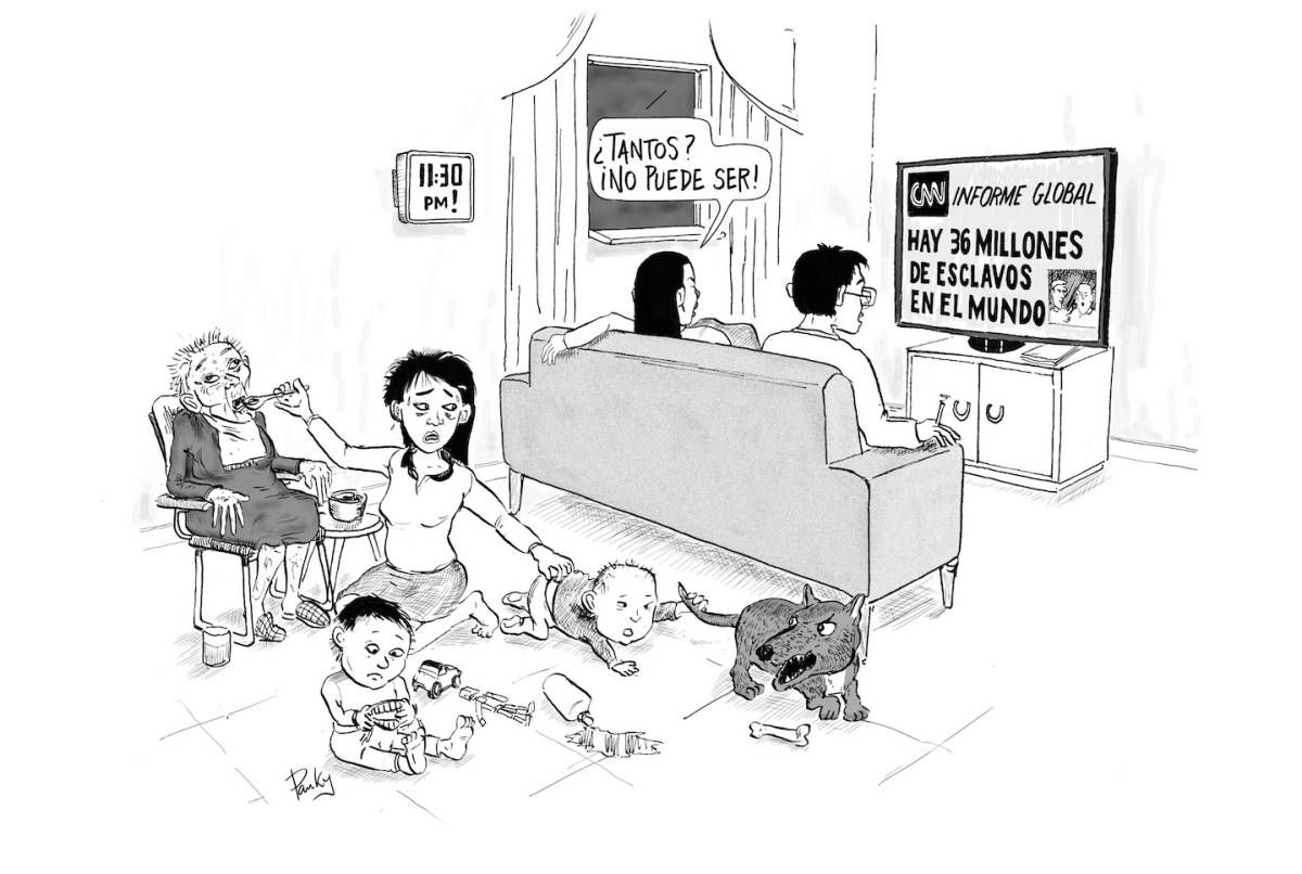 Vi&ntilde;eta que refleja los abusos laborales a los que son sometidas las empleadas dom&eacute;sticas de Singapur.