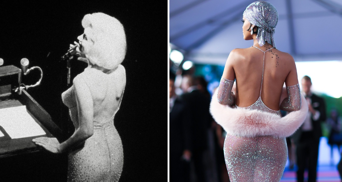 La actriz Marilyn Monroe, en 1962, y, a la derecha, Rihanna en 2014.