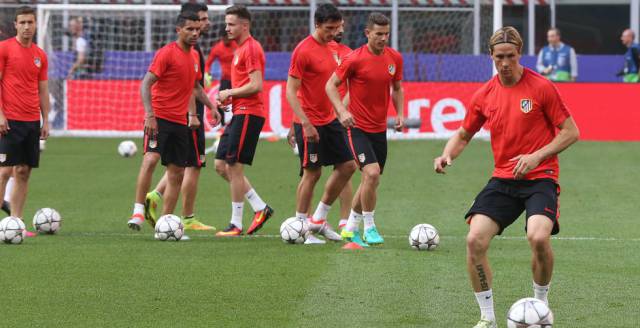 Los jugadores del Atlético, en el entrenamiento.