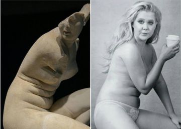 Escultura de la diosa Afrodita y Amy Schumer.
