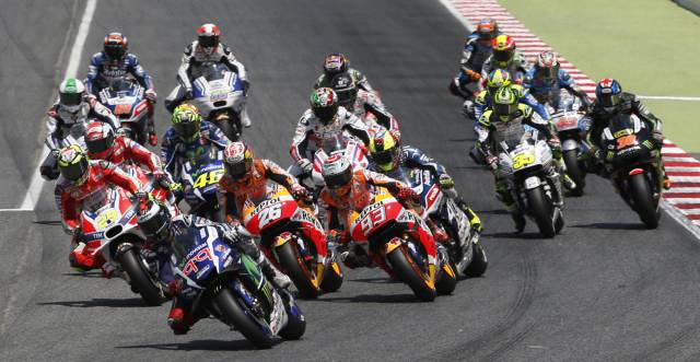 Los pilotos de MotoGP durante la prueba. 