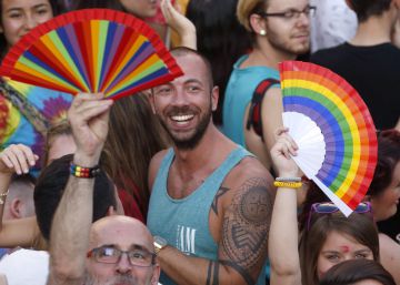 Cientos de personas asisten en la madrile&ntilde;a plaza de Pedro Zerolo a las fiestas del Orgullo LGTB.
